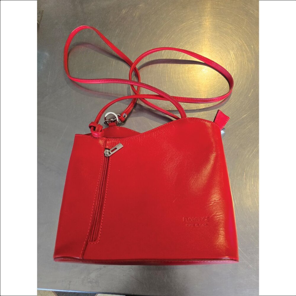 BORSE IN PELLE Convertible Italian Leather Backpack Tote Red